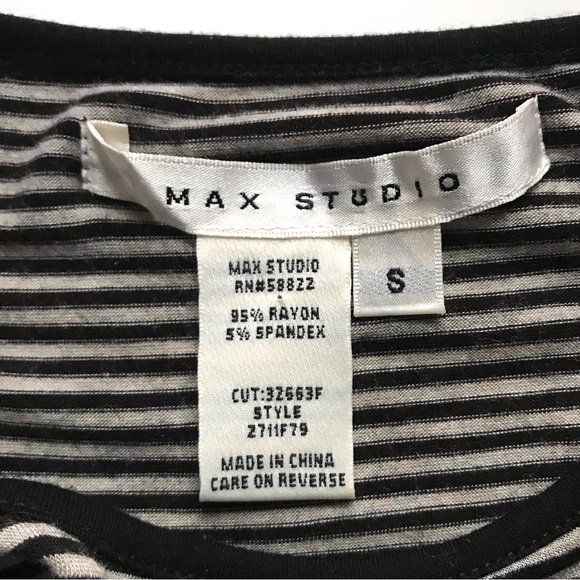 MAX STUDIO Black + Grey Stripe Black Lace Cuff + Hem long sleeve knit top SMALL - Picture 7 of 11